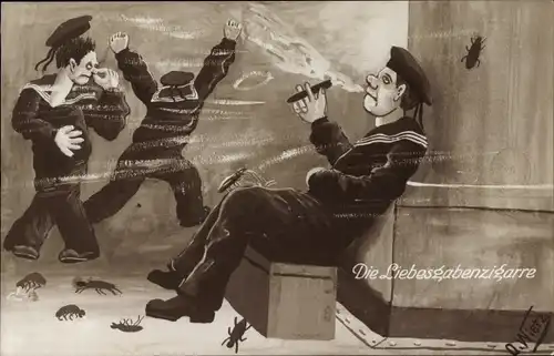 Künstler Ak Wietz, O., Die Liebesgabenzigarre, deutscher Seemann raucht