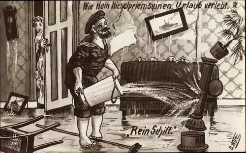 Künstler Ak Wietz, O., Wie Hein Nieselpriem seinen Urlaub verlebt, Rein Schiff, Soldatenhumor