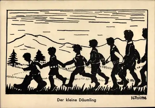Scherenschnitt Künstler Ak Thieme, Heilwig, Der kleine Däumling