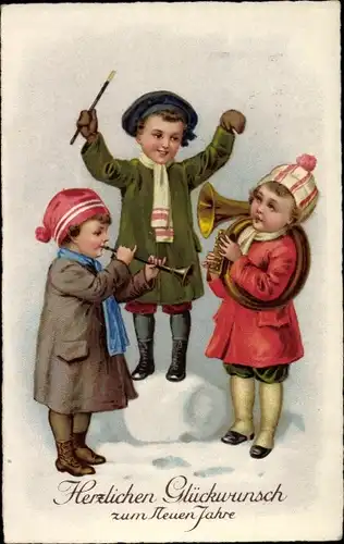 Ak Glückwunsch Neujahr, Musizierende Kinder, Dirigent