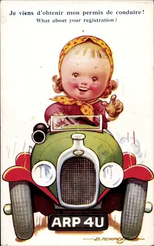 Künstler Ak Tempest, D., What about your registration? Mädchen im Automobil