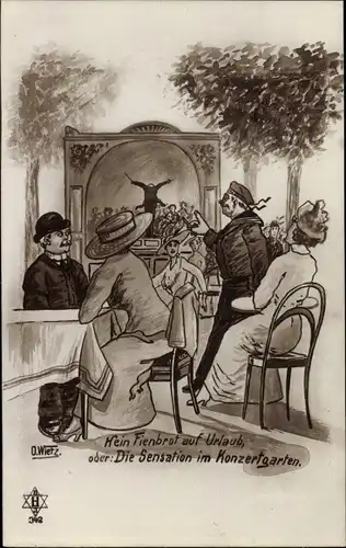 Künstler Ak Wietz, O., Kein Fienbrot auf Urlaub, Die Sensation im Konzertgarten, deutscher Seemann