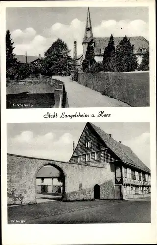 Ak Langelsheim Harz, Kirchstraße, Kirche, Rittergut