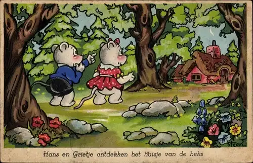 Künstler Ak Steen, Hans en Grietje ontdekken het huisje van de heks, Hänsel und Gretel