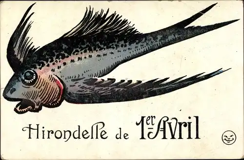 Ak Glückwunsch 1. April, Hirondelle de 1er Avril, Fliegender Fisch