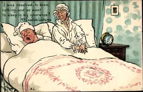 Künstler Ak Ludovici, A., Ehepaar im Bett, Schlafender Mann, I was resolved, to know nothing