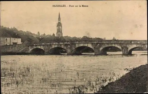 Ak Bazoilles Vosges, Pont sur la Meuse, Brücke, Kirche, Fluss, Maas