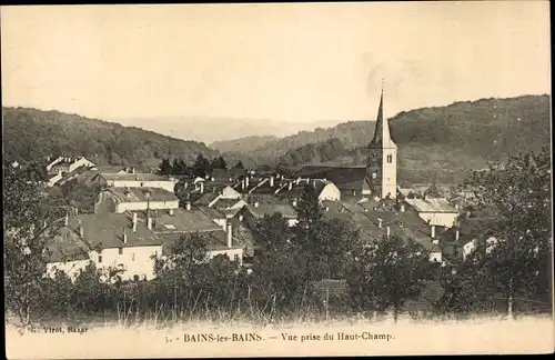 Ak Bains les Bains Vosges, Vue prise du Haut-Champ, Kirche, Gesamtansicht