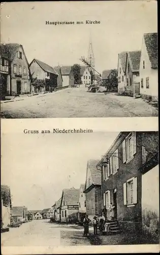 Ak Niedernai Nìdernahn Niederehnheim Bas Rhin, Hauptstraße mit Kirche