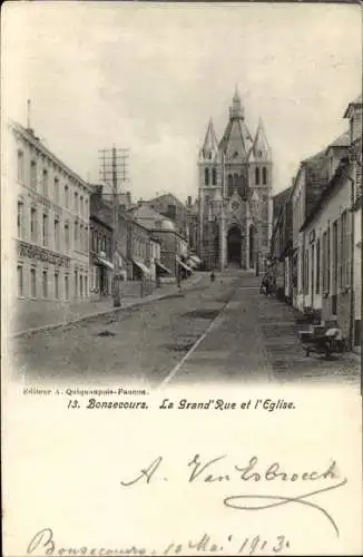 Ak Bonsecours Seine Maritime, La Grand Rue et Église