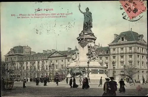 Ak Paris III, Place de la Republique, Caserne du Chateau d'Eau, Statue