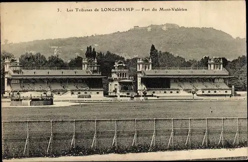 Ak Paris XVI, Bois de Boulogne, Hippodrome de Longchamp, Fort du Mont-Valerien