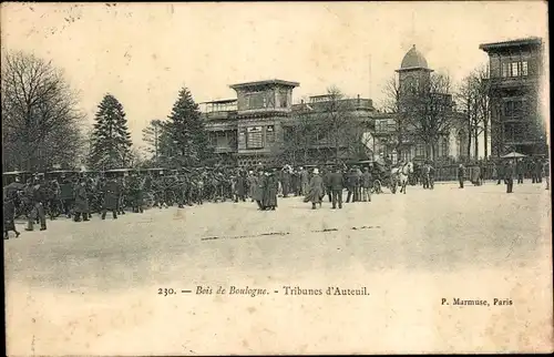 Ak Paris XVI, Bois de Boulogne, Tribunes d'Auteuil, Pferdegespanne