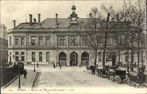 Ak Paris VI, Mairie du VI arrondissement, Rathaus, Außenansicht, Kutschen