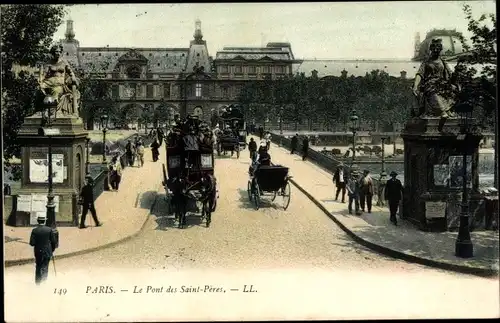 Ak Paris VI, Le Pont des Saint-Peres, Brücke, Pferdekutschen, Statuen