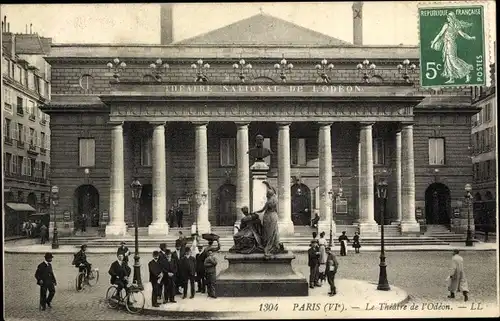 Ak Paris VI, Le Thatre de l'Odeon, Theater, Außenansicht, Statue