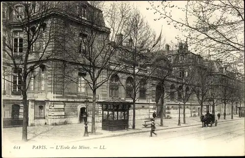 Ak Paris VI, L'Ecole des Mines, Außenansicht, Kiosk