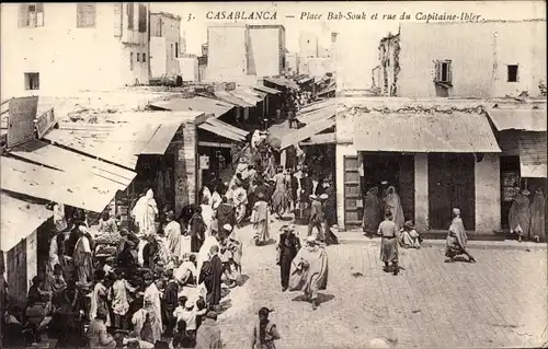 Ak Casablanca Marokko, Place Bab Souk et rue du Capitaine-Ibler