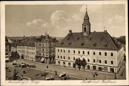 Ak Annaberg Buchholz im Erzgebirge, Markt mit Rathaus