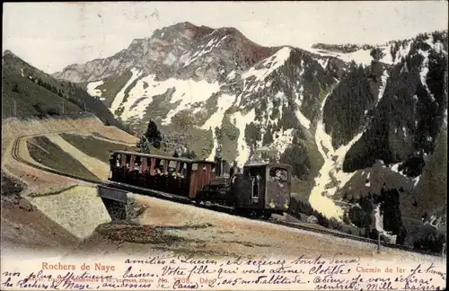 Ak Veytaux Kanton Waadt, Rochers de Naye, Chemin de fer, Eisenbahn, Berge, Schnee