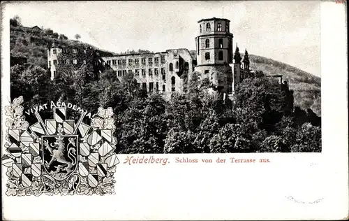 Ak Heidelberg am Neckar, Schloss von der Terrasse aus, Wappen