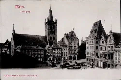 Ak Trier, Marktplatz mit Rathaus und Geschäften