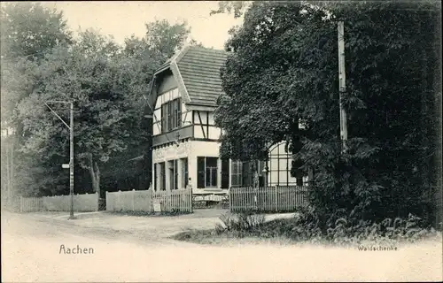 Ak Aachen in Nordrhein Westfalen, Waldschenke, Außenansicht, Vorderseite, Gartenzaun, Bäume