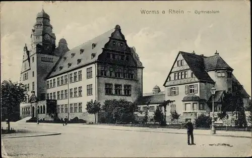 Ak Worms am Rhein, Gymnasium