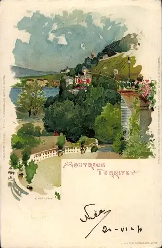 Künstler Litho Voellmy, F., Montreux Territet Kanton Waadt, vue générale