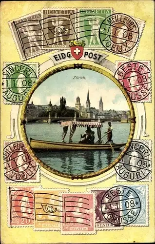 Briefmarken Passepartout Ak Zürich Stadt Schweiz, Eidg. Post