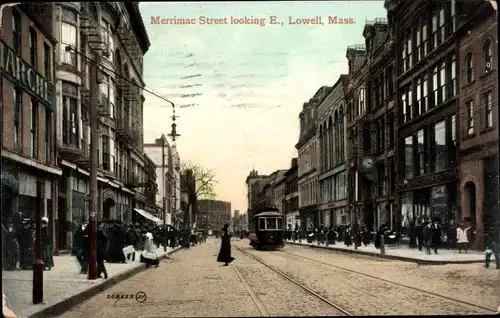 Ak Lowell Massachusetts USA, Merrimac Street looking East