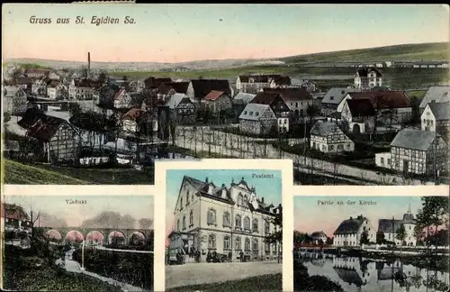 Ak Sankt Egidien in Sachsen, Teilansicht, Viadukt, Postamt, Partie an der Kirche