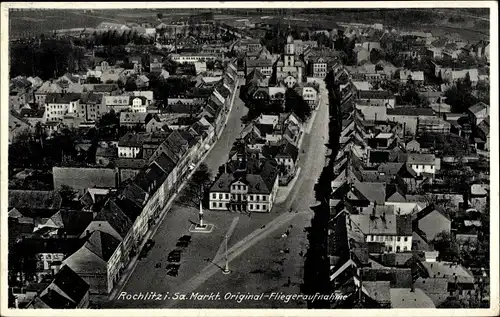 Ak Rochlitz an der Mulde, Fliegeraufnahme, Marktplatz, Rathaus