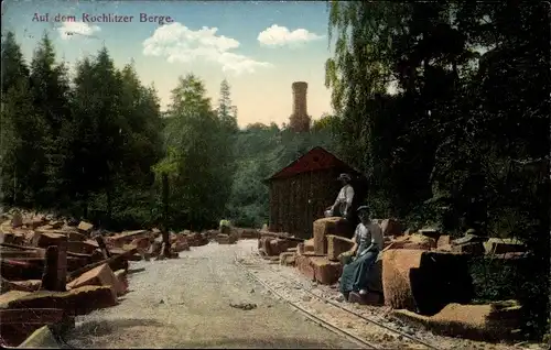 Ak Rochlitz an der Mulde, Auf dem Rochlitzer Berge, Steinklötze, Arbeiter, Steinbruch
