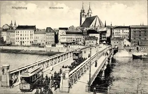 Ak Magdeburg an der Elbe, Strombrücke, Straßenbahn