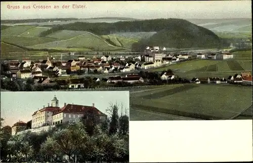 Ak Crossen an der Weißen Elster Thüringen, Panoramaansicht des Ortes, Schloss