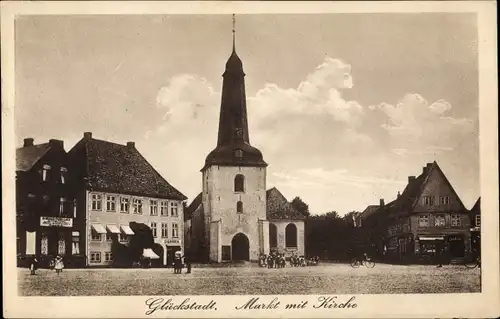 Ak Glückstadt an der Elbe, Markt mit Kirche, Cigarrengeschäft, Kinder