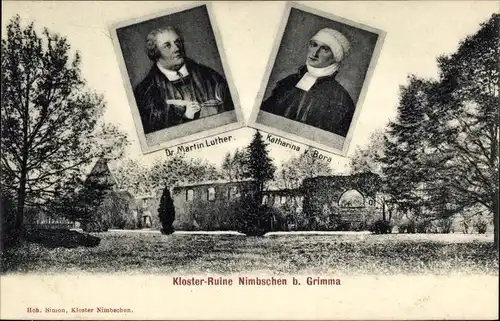 Ak Nimbschen Böhlen Grimma in Sachsen, Kloster Nimbschen, Martin Luther und Katharina von Bora