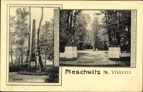 Ak Neschwitz in Sachsen, Altes Schloss, Obelisk