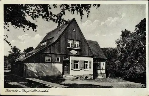 Ak Zwönitz im Erzgebirge Sachsen, Blick auf Häuschen Bretmühle, Eingangsbereich