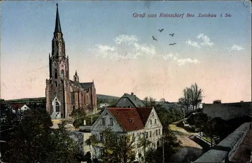 Ak Reinsdorf in Sachsen, Blick zur Kirche
