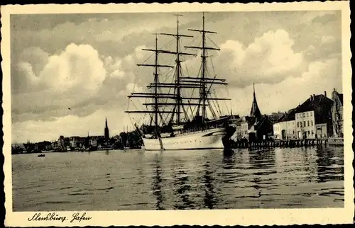 Ak Flensburg in Schleswig Holstein, Segelschiff im Hafen
