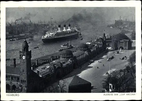 Ak Hamburg Mitte St. Pauli, Landungsbrücken, Ausreise der Cap Arcona, HSDG