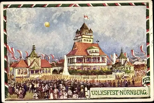 Ganzsachen Künstler Ak Nürnberg in Mittelfranken Bayern, PP 15 D 58/01, Volksfest 1908