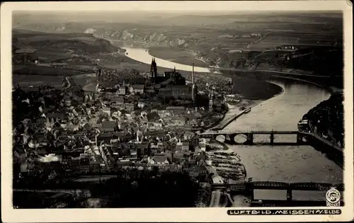 Ak Meißen an der Elbe, Fliegeraufnahme, Panorama