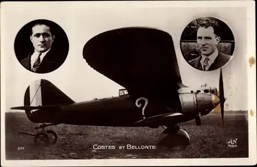 Ak Costes et Bellonte, Piloten, Flugzeug, Propellermaschine