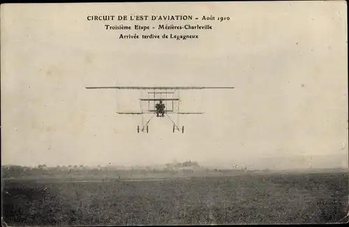 Ak Circuit de l&#39;Est d'Aviation 1910, Arrivee tradive de Legagneux