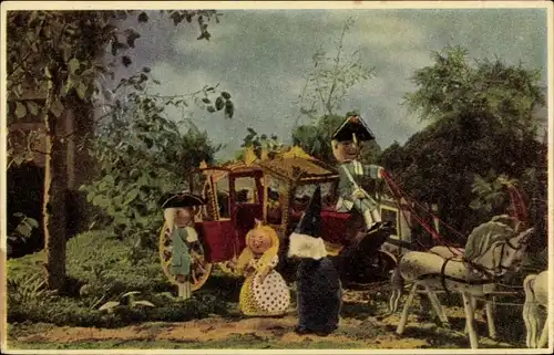 Ak Assepoester Serie, Aschenputtel, Märchen, Kutsche, Pferde, Soldaten, Zauberer