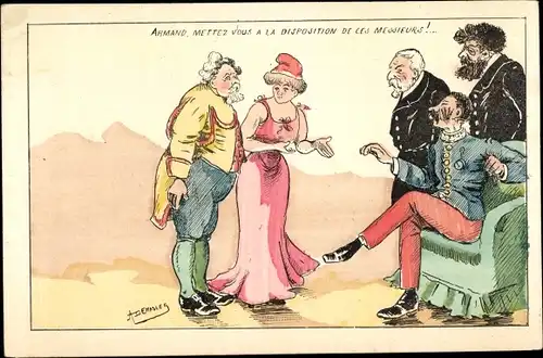 Künstler Ak Präsident Armand Fallières mit Frau, Französische Politiker, Karikatur