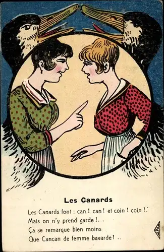Ak Zwei Frauen, Gespräch, Enten, Les Canards